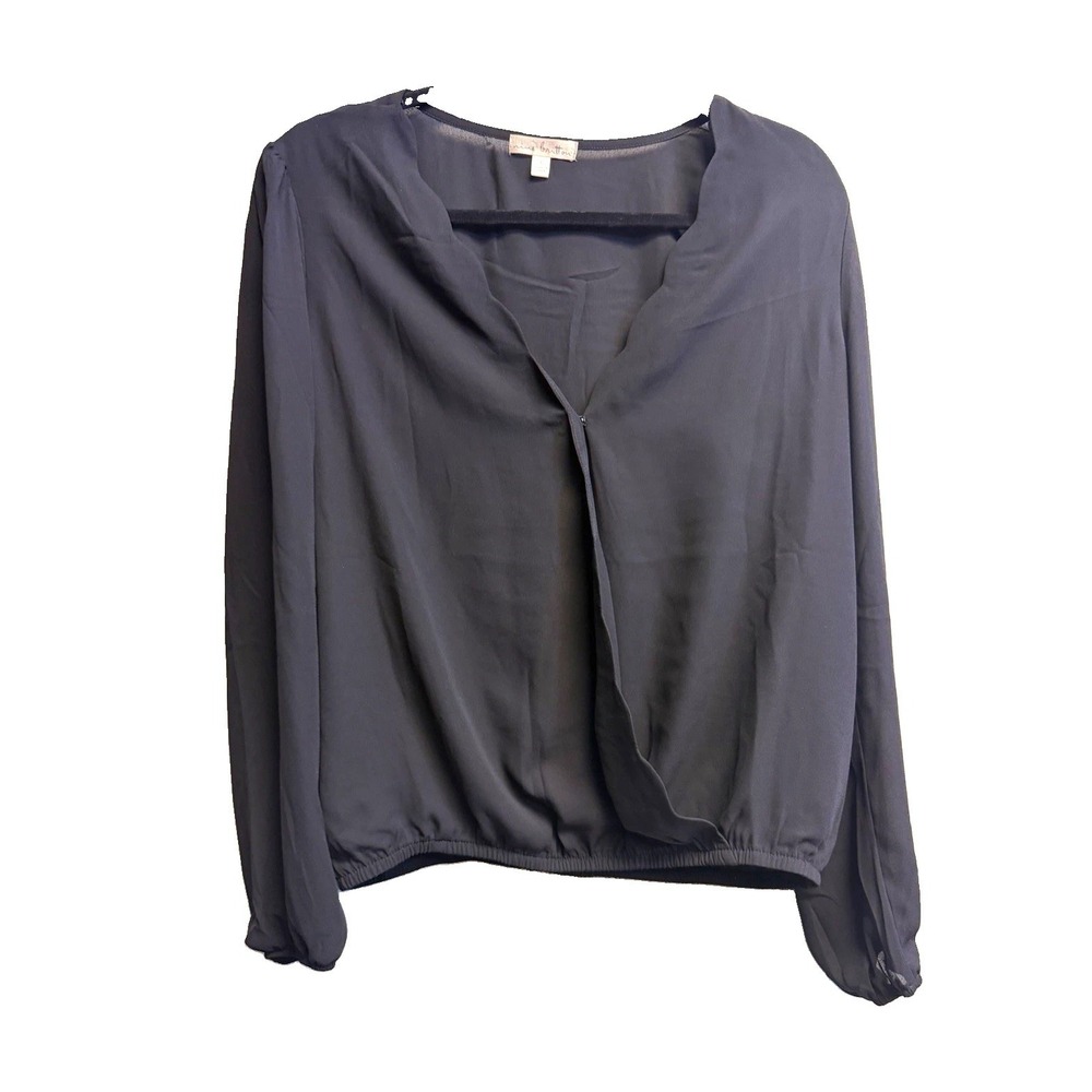 Nine Britton Women's Gray Solid Blouse Top Long Sleeve V-Neck Regular L